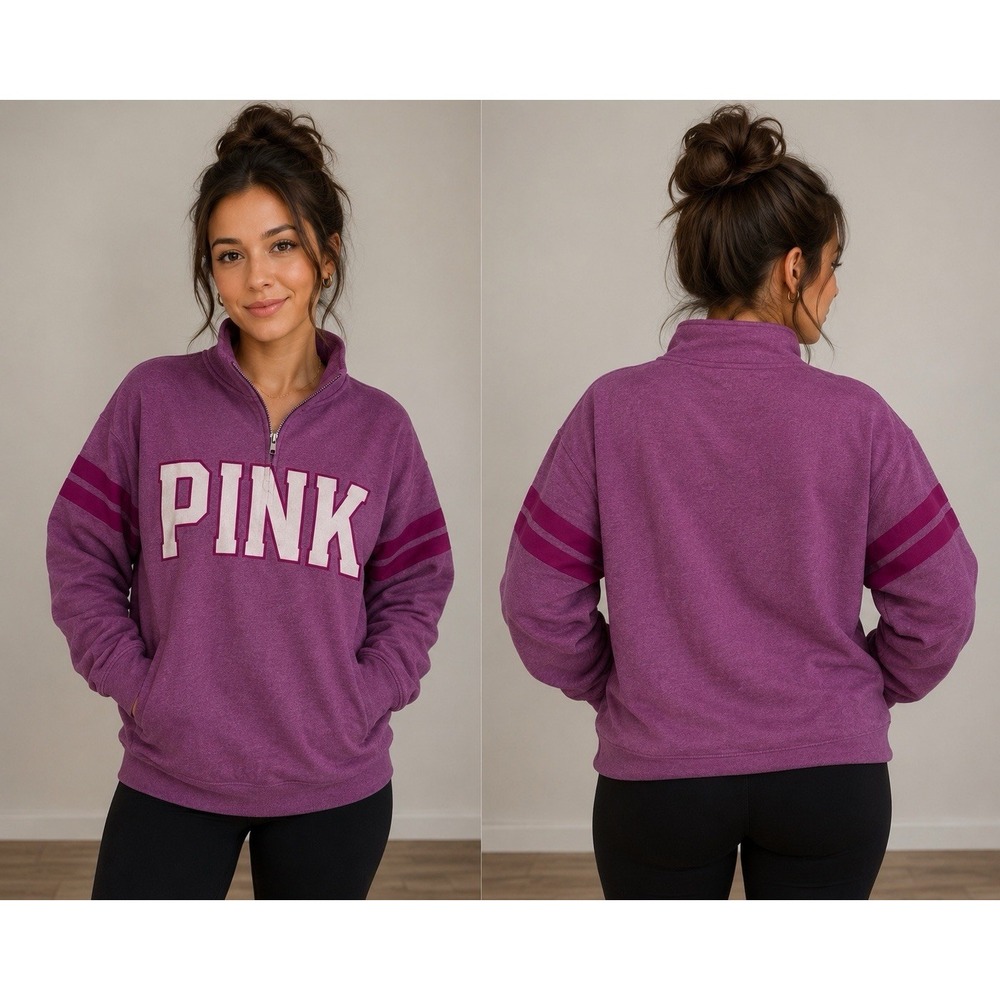 PINK Victoria's Secret Quarter Zip Pullover Sweatshirt‎ Pink Women's Size Medium